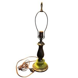Vintage Art Deco Cast Iron & Jadeite Green Table Lamp Base Round Antique